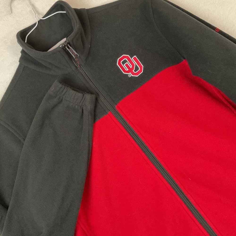 Columbia Oklahoma Sooners Mens Small Fleece Full Zip Jacket Red Black OU Logo